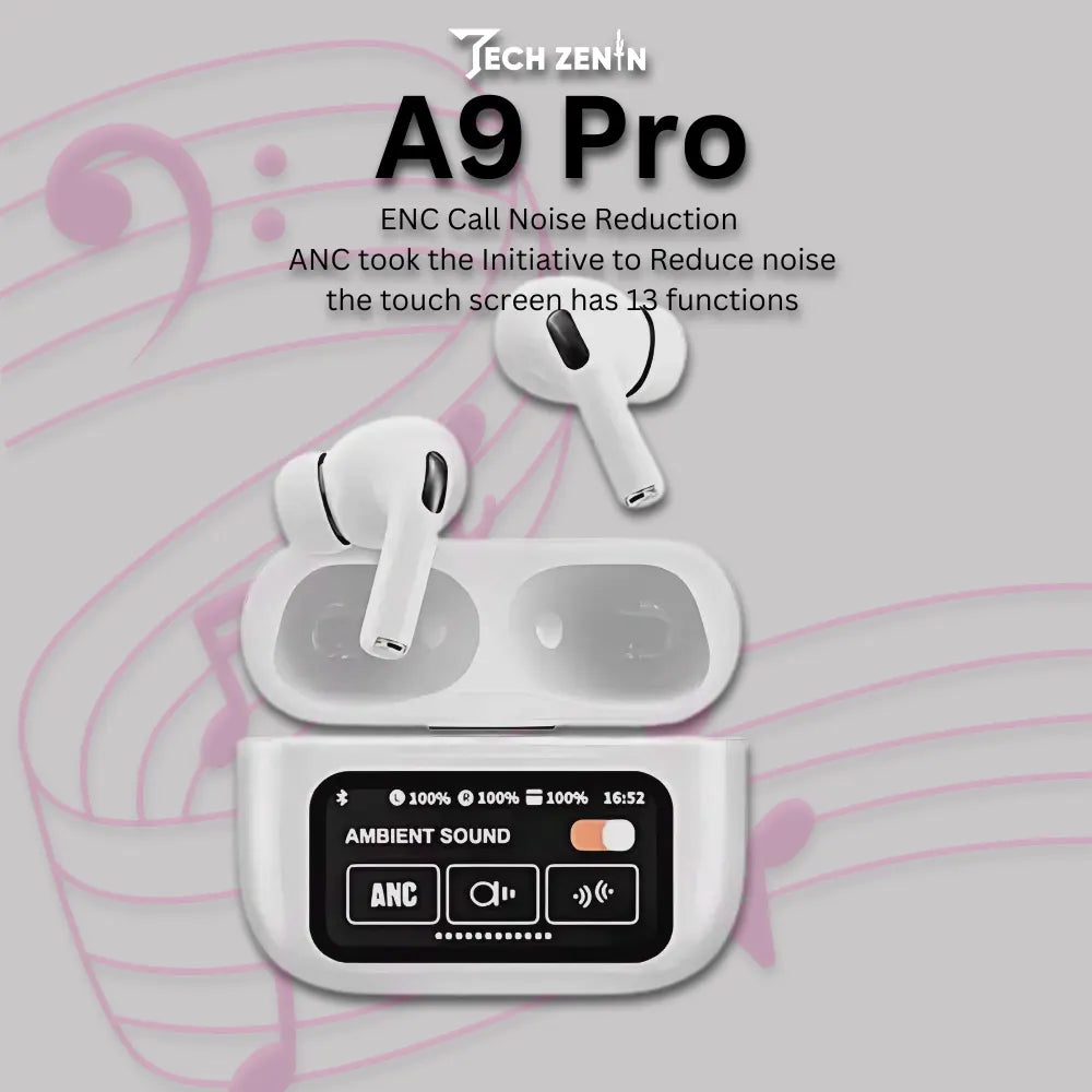 A9 Pro Apple AirPods | ANC/ENC Noise Cancelling Wireless Bluetooth 5.4 Earbuds with Smart Touch Screen