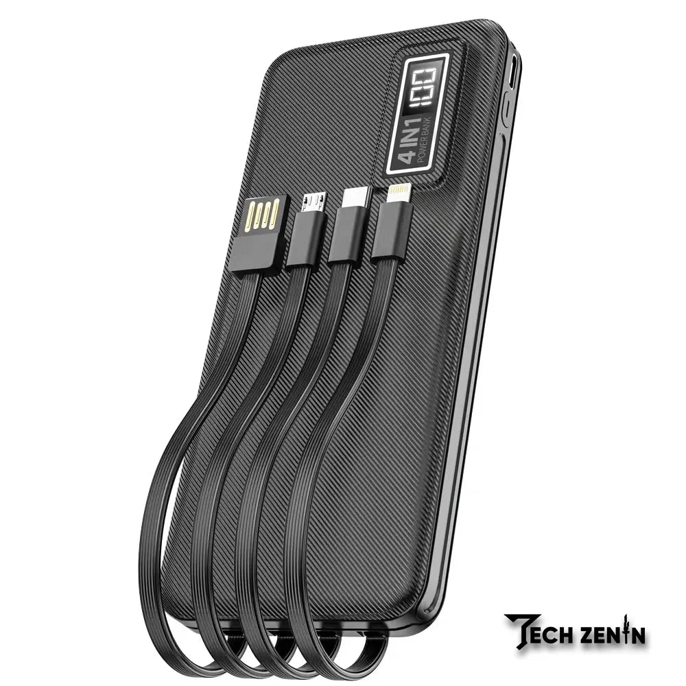 Aspor A301 Power Bank | 20W Fast Charging, Built-in 4 Cables, High Capacity Portable Charger