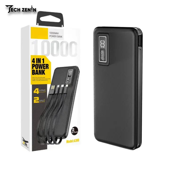 Aspor A301 Power Bank | 20W Fast Charging, Built-in 4 Cables, High Capacity Portable Charger