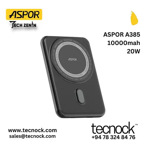 Aspor A385 Power Bank | 10,000mAh Magnetic Portable Charger with 20W Fast Charging & 15W Wireless