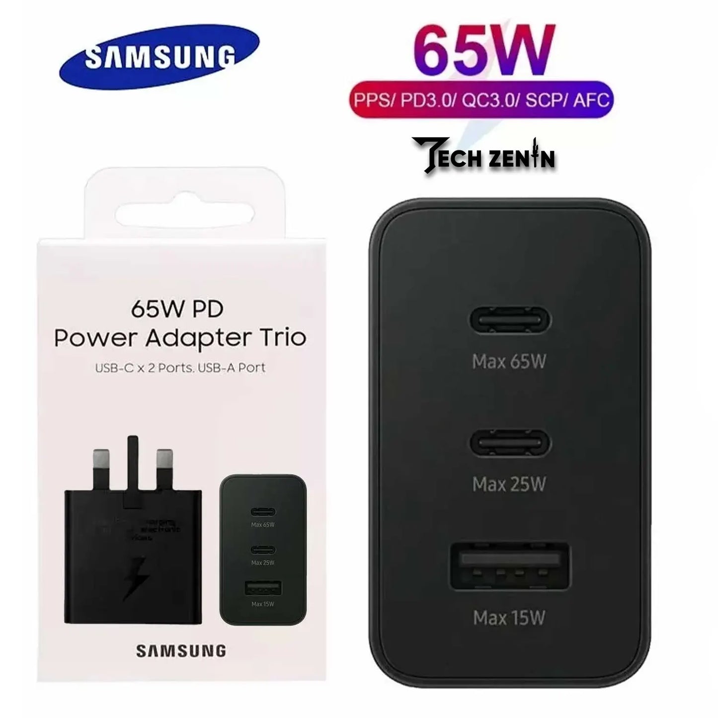 Samsung 65W USB-C Power Delivery Adapter with Trio Ports (US Plug)
