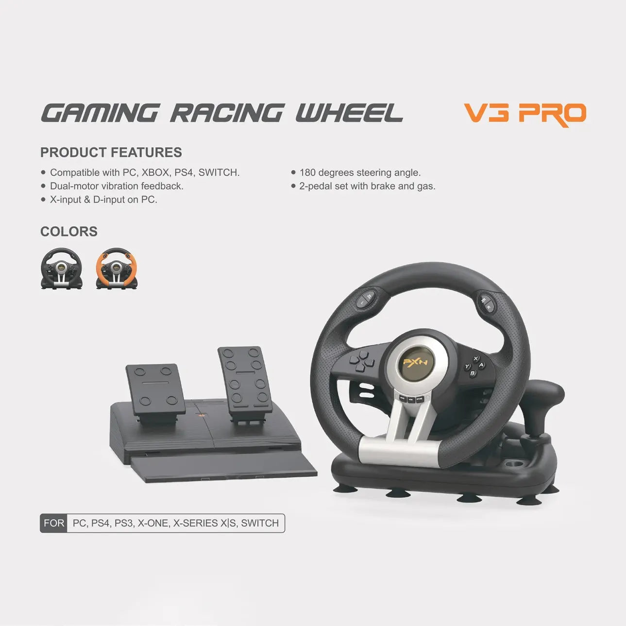๐ฎ PXN V3 Pro Gaming Steering Wheel with Pedals, Shifter & Paddle Shifters
