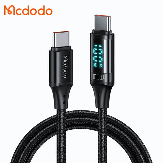 McDodo CA-3610 5A 100W Type-C to Type-C Charging Cable | Transparent Auto Power-Off with Digital Display (1.2m)